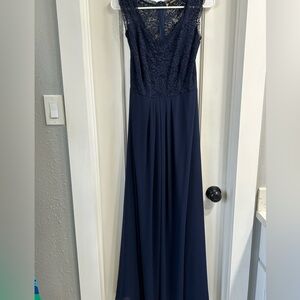 Elegant Navy Lace Evening Gown